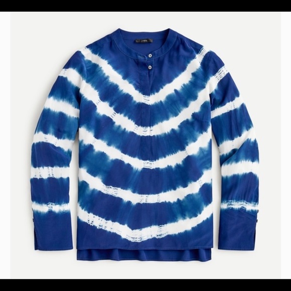 J. Crew Blue Tie-Dye Silk Button Down Shirt - Picture 3 of 14
